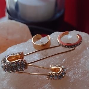 Hi and trendy fashion earrings two cuff and safety pin style rhinestone set of 4